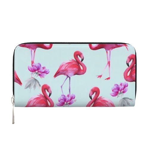 QGWDYYJQ Pink Flamingos Printed Genuine Leather Hand Wallet Portable Zip Wallet, Schwarz , Einheitsgröße von QGWDYYJQ
