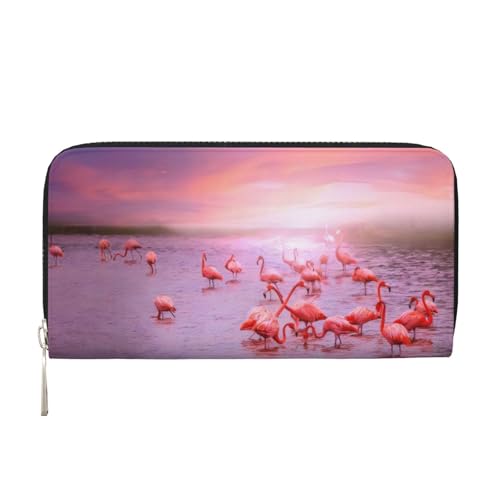 QGWDYYJQ Pink Flamingos Printed Genuine Leather Hand Wallet Portable Zip Wallet, Schwarz , Einheitsgröße von QGWDYYJQ