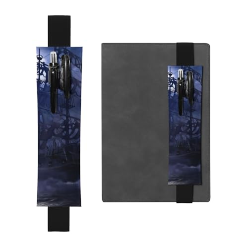 QGWDYYJQ Piraten-Segelboot-Vollmond-bedrucktes Leder-Stifthalter-Lesezeichen Federmäppchen, Schwarz , Einheitsgröße, Münztasche von QGWDYYJQ