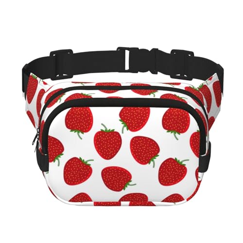 QGWDYYJQ Quadratische, doppellagige Hüfttasche mit Erdbeeren-Motiv, Reisetasche, Schwarz , Einheitsgröße von QGWDYYJQ