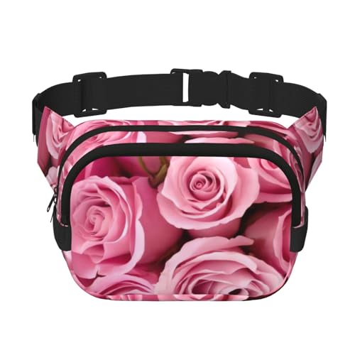 QGWDYYJQ Quadratische Doppelschicht-Hüfttasche mit rosa Rosen-Aufdruck, Hüfttasche, Reisetasche, Schwarz , Einheitsgröße von QGWDYYJQ