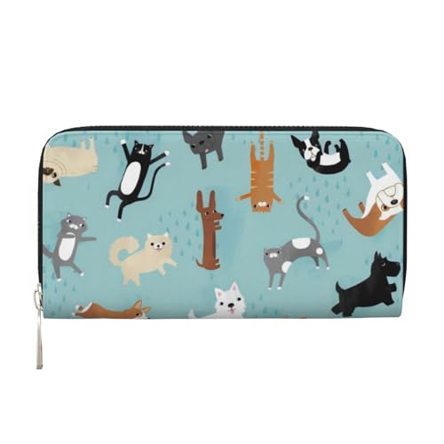 QGWDYYJQ Raining Cats & Dogs Printed Genuine Leather Hand Wallet Portable Zip Wallet, Schwarz , Einheitsgröße von QGWDYYJQ