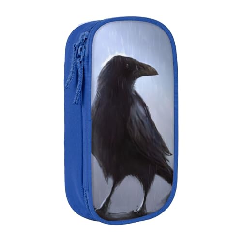 QGWDYYJQ Ravens Federmäppchen mit großem Fassungsvermögen, doppellagig, Schreibwarenetui, tragbarer Organizer, blau, Einheitsgröße, Münzfach von QGWDYYJQ