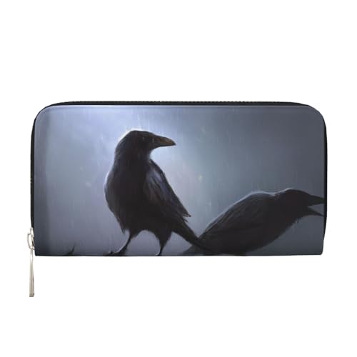 QGWDYYJQ Ravens bedruckte Geldbörse aus echtem Leder, tragbare Geldbörse mit Reißverschluss, Schwarz , Einheitsgröße von QGWDYYJQ