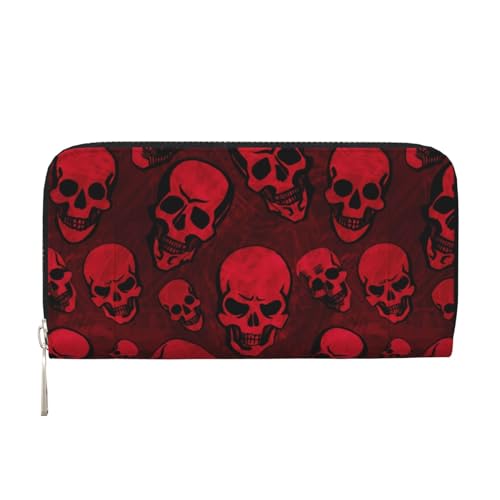 QGWDYYJQ Red Skulls Printed Genuine Leather Hand Wallet Portable Zip Wallet, Schwarz , Einheitsgröße von QGWDYYJQ