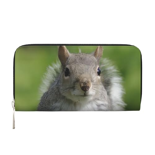 QGWDYYJQ Rotes Eichhörnchen bedrucktes Echtleder-Handgeldbörse tragbare Geldbörse mit Reißverschluss, Schwarz , Einheitsgröße von QGWDYYJQ