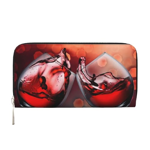 QGWDYYJQ Rotweinglas Cheers Bedrucktes Echtleder Handbrieftasche Tragbare Geldbörse mit Reißverschluss, Schwarz , Einheitsgröße von QGWDYYJQ