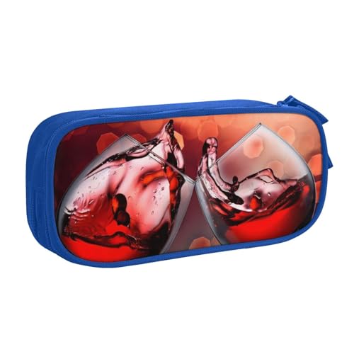 QGWDYYJQ Rotweinglas Cheers bedrucktes Federmäppchen Schreibwarenetui Tragbarer Organizer, blau, Einheitsgröße, Münztasche von QGWDYYJQ
