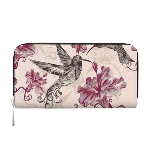 QGWDYYJQ Schöne Blumen Kolibri gedruckt Echtleder Handbrieftasche tragbar Reißverschluss Geldbörse, Schwarz , Einheitsgröße von QGWDYYJQ