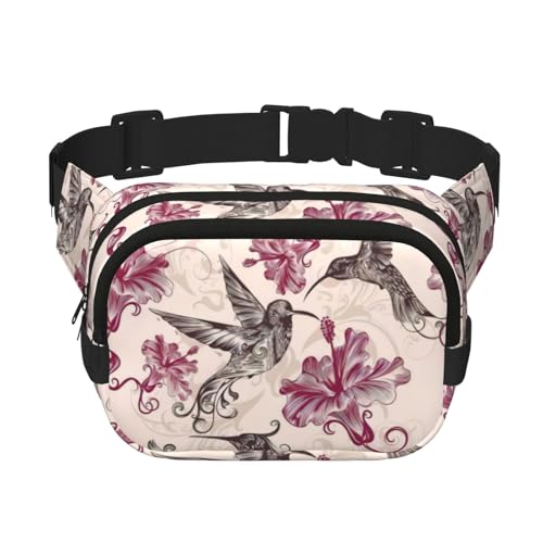 QGWDYYJQ Schöne Blumen Kolibri gedruckt quadratisch doppellagig Hüfttasche Hüfttasche Reisetasche, Schwarz , Einheitsgröße von QGWDYYJQ