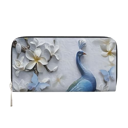 QGWDYYJQ Schöne Geldbörse mit Pfauen-Motiv, echtes Leder, tragbare Geldbörse mit Reißverschluss, Schwarz , Einheitsgröße von QGWDYYJQ