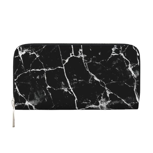QGWDYYJQ Schwarze Geldbörse mit Marmor-Aufdruck, echtes Leder, tragbare Geldbörse mit Reißverschluss, Schwarz , Einheitsgröße von QGWDYYJQ