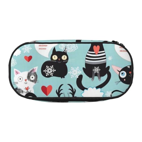 QGWDYYJQ Schwarze und weiße Katzen bedruckte Federtasche Schreibwaren Organizer Tragbares Federmäppchen, Schwarz , Einheitsgröße, Münztasche von QGWDYYJQ