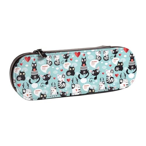 QGWDYYJQ Schwarze und weiße Katzen bedrucktes Leder-Federmäppchen, Schreibwaren-Organizer, tragbares Federmäppchen von QGWDYYJQ