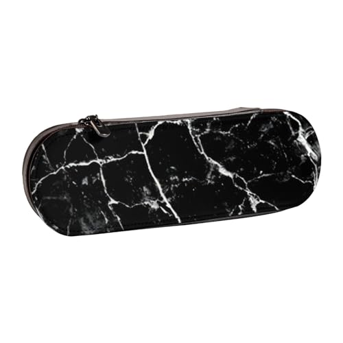 QGWDYYJQ Schwarzes Federmäppchen aus Leder mit Marmor-Aufdruck, Schreibwaren-Organizer, tragbares Federmäppchen von QGWDYYJQ