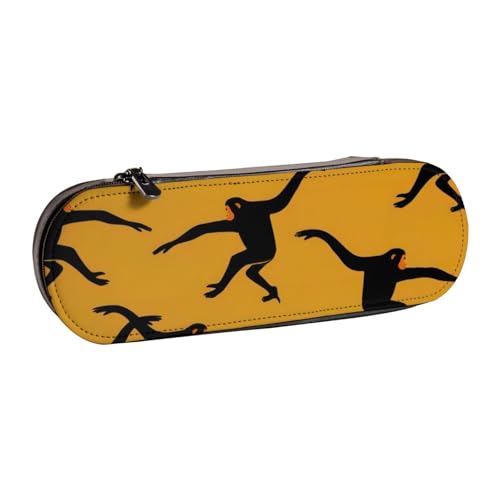 QGWDYYJQ Schwarzes Federmäppchen mit Gibbon-Affen-Motiv, aus Leder, Schreibwaren-Organizer, tragbares Federmäppchen von QGWDYYJQ