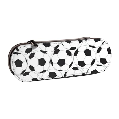 QGWDYYJQ Schwarzes und weißes Federmäppchen mit Fußball-Muster, bedrucktes Leder-Federmäppchen, Schreibwaren-Organizer, tragbares Federmäppchen von QGWDYYJQ