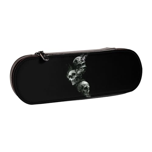 QGWDYYJQ Schwarzes und weißes Federmäppchen mit Totenkopf-Motiv, aus Leder, Schreibwaren-Organizer, tragbare Federtasche von QGWDYYJQ