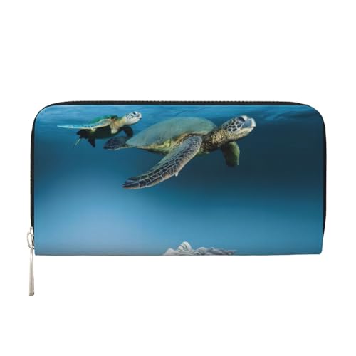 QGWDYYJQ Sea Conch Shell Seestern Schildkröte gedruckt Echtleder Handbrieftasche Tragbare Reißverschluss Geldbörse, Schwarz , Einheitsgröße von QGWDYYJQ