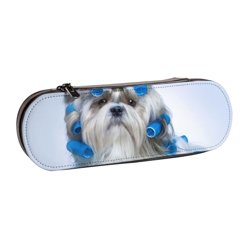 QGWDYYJQ Shih Tzu Federmäppchen aus Leder mit Hundemotiv, Schreibwaren-Organizer, tragbares Federmäppchen von QGWDYYJQ