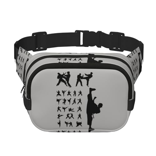 QGWDYYJQ Silhouettes of Martial Arts bedruckte quadratische doppellagige Hüfttasche Hüfttasche Reisetasche, Schwarz , Einheitsgröße von QGWDYYJQ