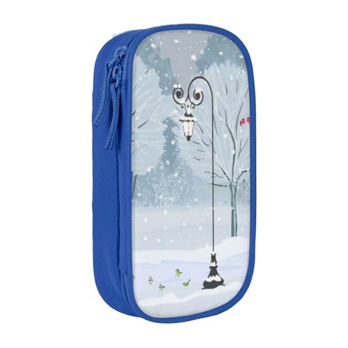 QGWDYYJQ Snow Falling in The Park Printed Large Capacity Double Layer Pencil Case Stationery Case Portable Organizer, blau, Einheitsgröße, Münzfach von QGWDYYJQ