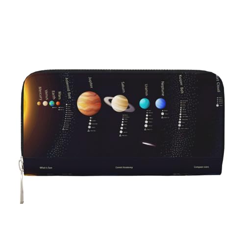 QGWDYYJQ Solar System Jupiter Saturn Printed Echtes Leder Hand Wallet Portable Zip Wallet, Schwarz , Einheitsgröße von QGWDYYJQ