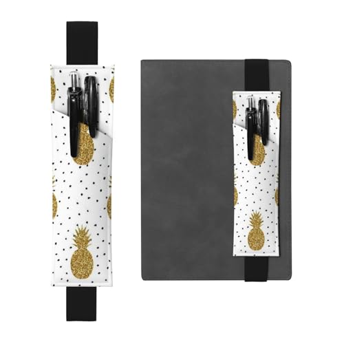 QGWDYYJQ Stifteetui aus Leder mit goldfarbenem Glitzer, Ananas, Früchte, bedrucktes Lesezeichen, Federmäppchen, Schwarz , Einheitsgröße, Münztasche von QGWDYYJQ