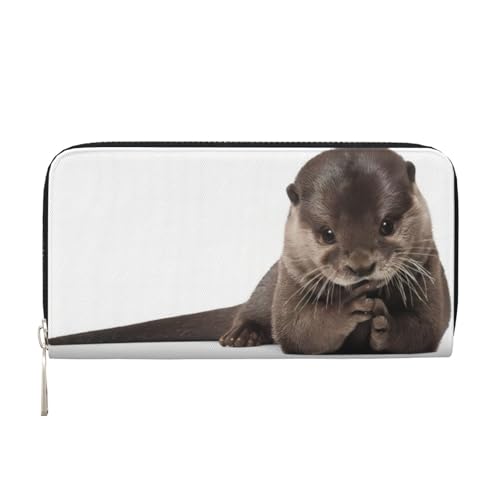 QGWDYYJQ Süße Otter bedruckte Geldbörse aus echtem Leder, tragbare Geldbörse mit Reißverschluss, Schwarz , Einheitsgröße von QGWDYYJQ