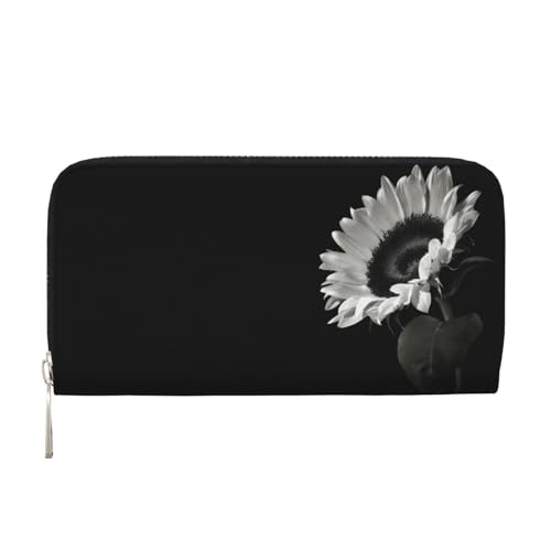 QGWDYYJQ Sunflower Schwarz Grau Bedruckte Echtleder Handbrieftasche Tragbare Reißverschluss Geldbörse, Schwarz , Einheitsgröße von QGWDYYJQ