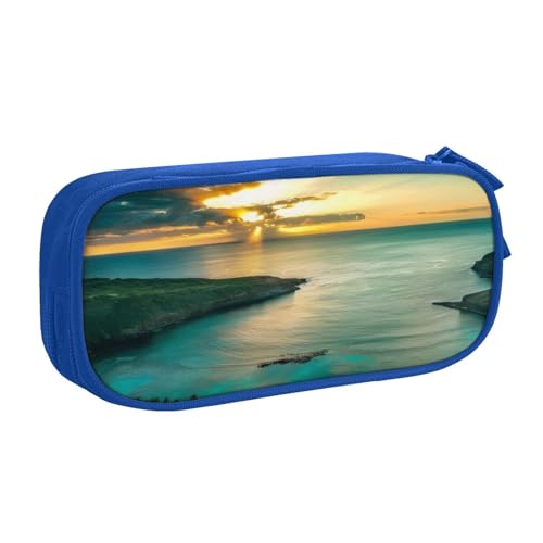 QGWDYYJQ Sunrise Over Hanauma Bay Oahu Hawaii bedrucktes Federmäppchen Schreibwarenetui Tragbarer Organizer, blau, Einheitsgröße, Münztasche von QGWDYYJQ