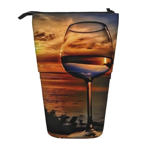 QGWDYYJQ Sunset Weinglas bedruckt Bleistift Teleskop Vertikaler Organizer von QGWDYYJQ