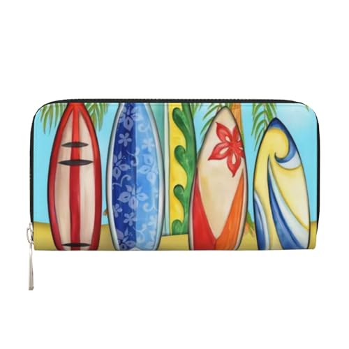 QGWDYYJQ Surfing Board Printed Genuine Leather Hand Wallet Portable Zip Wallet, Schwarz , Einheitsgröße von QGWDYYJQ