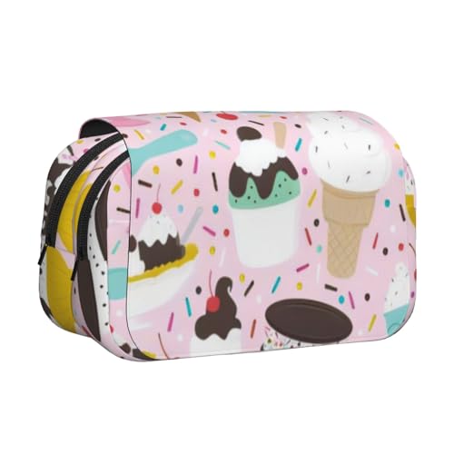 QGWDYYJQ Sweet Ice Cream Bedrucktes Doppel-Klappetui Schreibwarenetui Tragbarer Organizer, Schwarz , Einheitsgröße, Münztasche von QGWDYYJQ