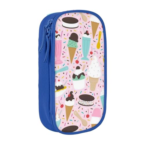 QGWDYYJQ Sweet Ice Cream Printed Large Capacity Double Layer Pencil Case Stationery Case Portable Organizer, blau, Einheitsgröße, Münzfach von QGWDYYJQ
