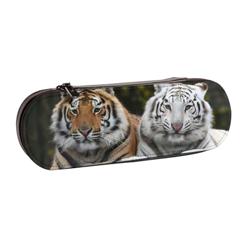QGWDYYJQ Tiger Pärchen bedrucktes Leder-Federmäppchen, Schreibwaren-Organizer, tragbares Federmäppchen von QGWDYYJQ