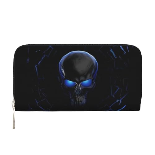 QGWDYYJQ Totenköpfe bedruckte Geldbörse aus echtem Leder, tragbare Geldbörse mit Reißverschluss, Schwarz , Einheitsgröße von QGWDYYJQ