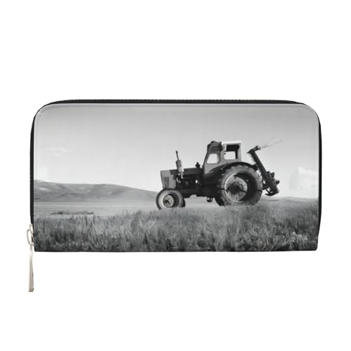 QGWDYYJQ Traktor Landwirtschaft Ruhig Bedruckte Echtleder Handbrieftasche Tragbare Reißverschluss Geldbörse, Schwarz , Einheitsgröße von QGWDYYJQ