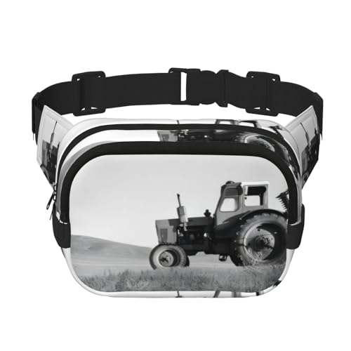 QGWDYYJQ Traktor Landwirtschaft Ruhig bedruckte quadratische doppellagige Hüfttasche Hüfttasche Reisetasche, Schwarz , Einheitsgröße von QGWDYYJQ