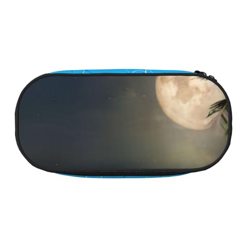 QGWDYYJQ Tropischer Strand Palme mit Vollmond Sternennacht bedrucktes Federmäppchen Schreibwaren Organizer Tragbares Federmäppchen, Schwarz , Einheitsgröße, Münztasche von QGWDYYJQ