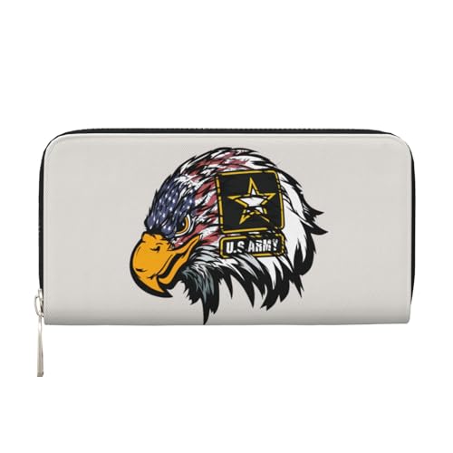 QGWDYYJQ US Army Cool American Flag Adler Printed Echtes Leder Hand Wallet Portable Zip Wallet, Schwarz , Einheitsgröße von QGWDYYJQ