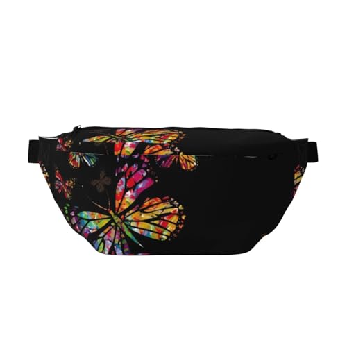 QGWDYYJQ Umhängetasche mit buntem Schmetterlings-Aufdruck, Hüfttasche, Reisetasche, Schwarz , Einheitsgröße von QGWDYYJQ