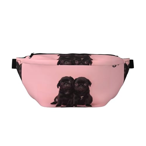 QGWDYYJQ Umhängetasche mit niedlichem Mops-Aufdruck, Hüfttasche, Reisetasche, Schwarz , Einheitsgröße von QGWDYYJQ