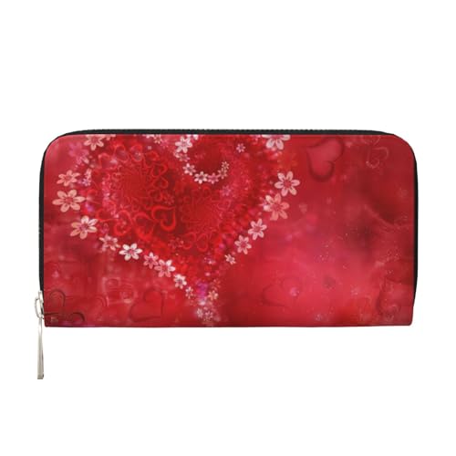 QGWDYYJQ Valentins-Geldbörse mit rotem Herz-Blumendruck, echtes Leder, tragbare Geldbörse mit Reißverschluss, Schwarz , Einheitsgröße von QGWDYYJQ
