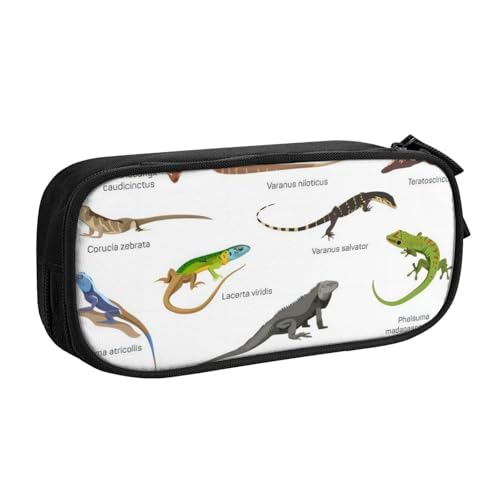 QGWDYYJQ Verschiedene Arten von Eidechsen bedrucktes Federmäppchen, Schreibwarenetui, tragbarer Organizer, Schwarz , Einheitsgröße, Münztasche von QGWDYYJQ