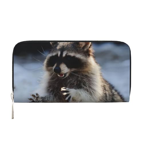 QGWDYYJQ Waschbär bedruckte Geldbörse aus echtem Leder, tragbare Geldbörse mit Reißverschluss, Schwarz , Einheitsgröße von QGWDYYJQ