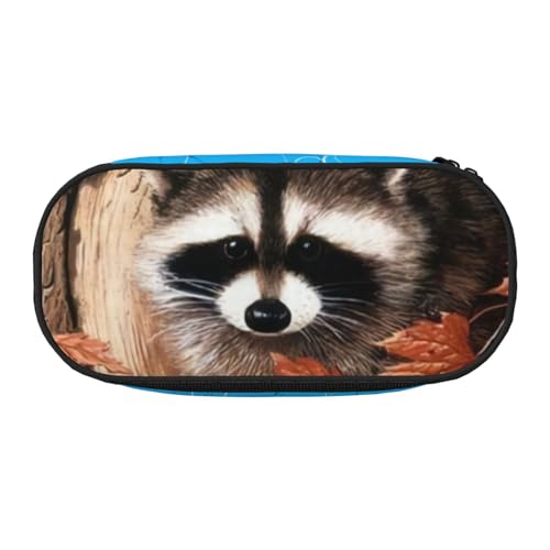 QGWDYYJQ Waschbär im Herbst Baum Loch Bedrucktes Federmäppchen Schreibwaren Organizer Tragbares Federmäppchen, Schwarz , Einheitsgröße, Münztasche von QGWDYYJQ