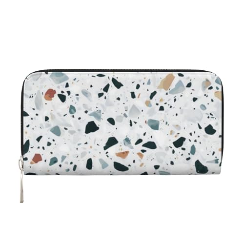 QGWDYYJQ Weiße Terrazzo bedruckte Geldbörse aus echtem Leder, tragbare Geldbörse mit Reißverschluss, Schwarz , Einheitsgröße von QGWDYYJQ