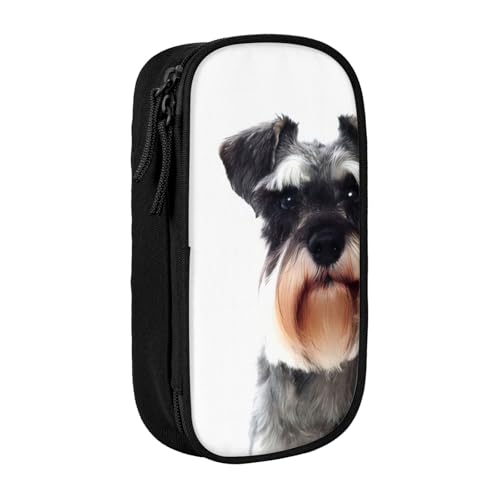 QGWDYYJQ Well-Behaved Federmäppchen mit Schnauzer-Motiv, großes Fassungsvermögen, doppellagig, Schreibwarenetui, tragbarer Organizer, Schwarz , Einheitsgröße, Münzfach von QGWDYYJQ