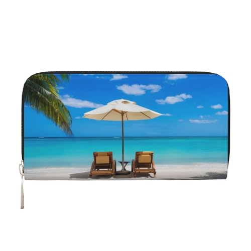 QGWDYYJQ White Beach Geldbörse mit tropischem Meer, bedruckt, echtes Leder, tragbare Geldbörse mit Reißverschluss, Schwarz , Einheitsgröße von QGWDYYJQ